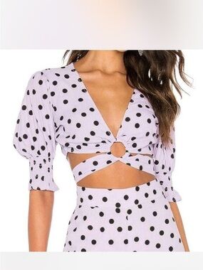Tularosa Lavender Polka Dot Ring-Front Crop Top